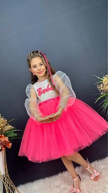 Kız çocuk barbie kanatlı abiye elbise