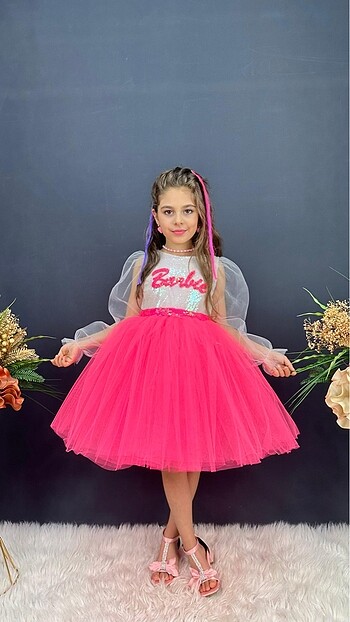 6 Yaş Beden Kız çocuk barbie kanatlı abiye elbise