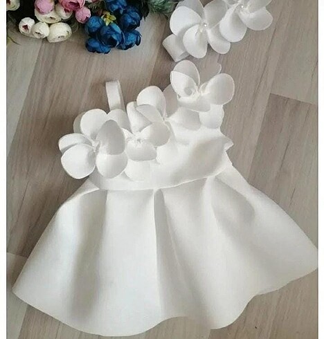 Kız bebek beyaz orkide abiye elbise