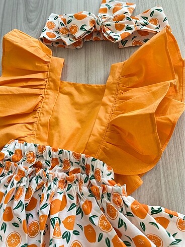 3 Ay Beden Kız bebek portakallı tulum ve bandana