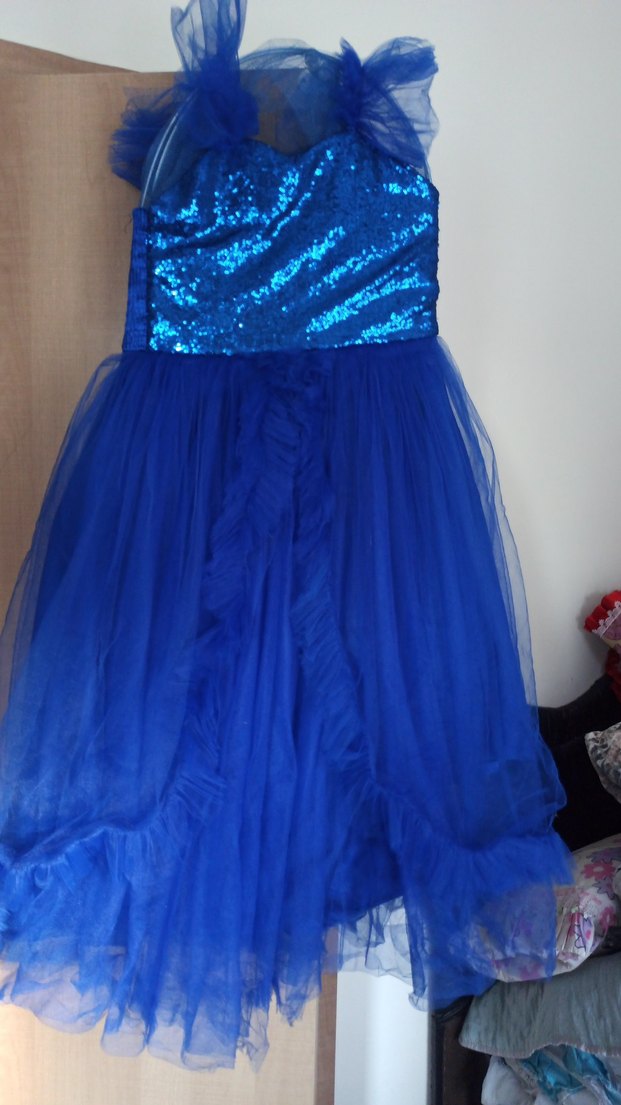Mavi Parlak Straplez Kız Elbisesi - Görsel 2