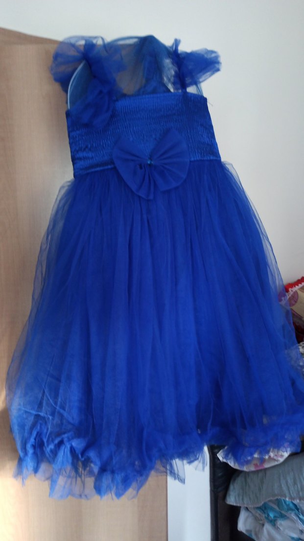 Mavi Parlak Straplez Kız Elbisesi - Görsel 3