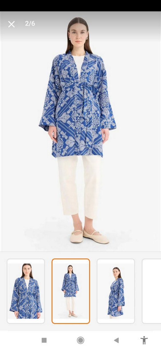 Desenli Mavi Uzun Kollu Hemşirelik Sabahlığı - Görsel 3