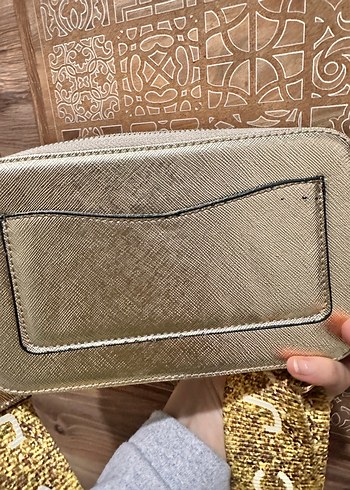 Altın Renkli uzun askı Detaylı Deri Çanta - Görsel 3