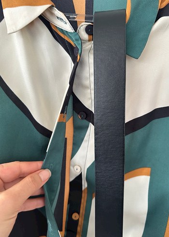 Desenli Uzun Kadın Elbise, Kemerli, V Yaka - Görsel 3