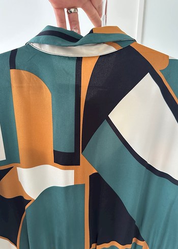 Desenli Uzun Kadın Elbise, Kemerli, V Yaka - Görsel 2