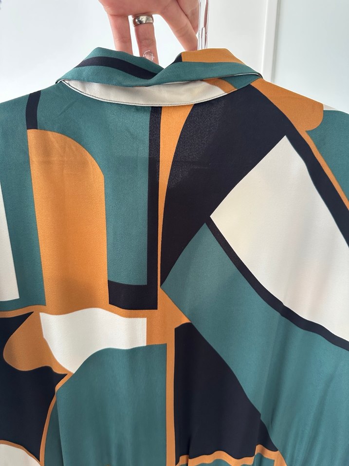 Desenli Uzun Kadın Elbise, Kemerli, V Yaka - Görsel 2