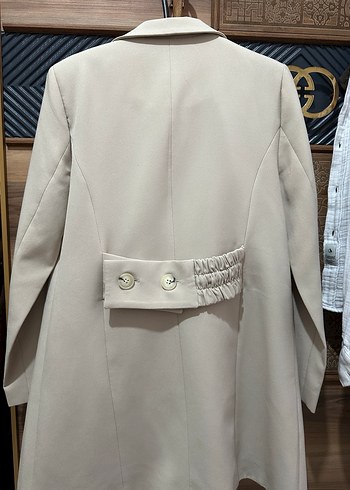 Bej Uzun Kesim Kadın Blazer Ceket - Görsel 3