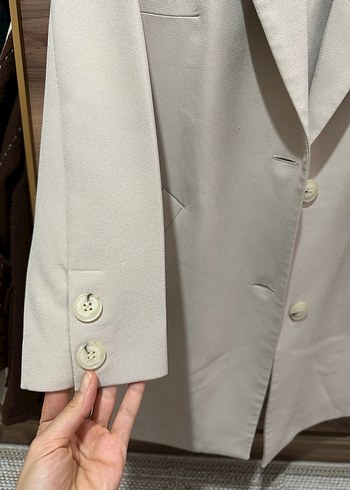 Bej Uzun Kesim Kadın Blazer Ceket - Görsel 2