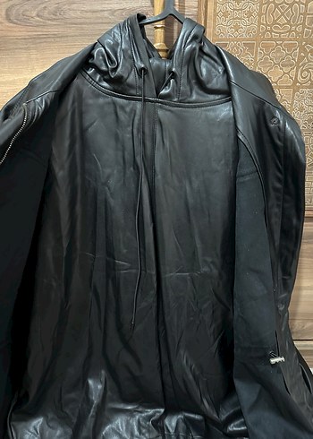 Düğmeli Siyah Midi Deri Ceket - Görsel 2