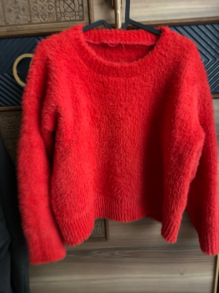 Kırmızı Kadın Örgü Kazak - Görsel 2