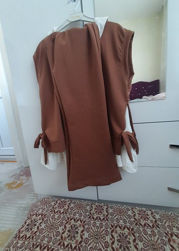 Kahverengi Kolsuz Triko Bluz - Görsel 5