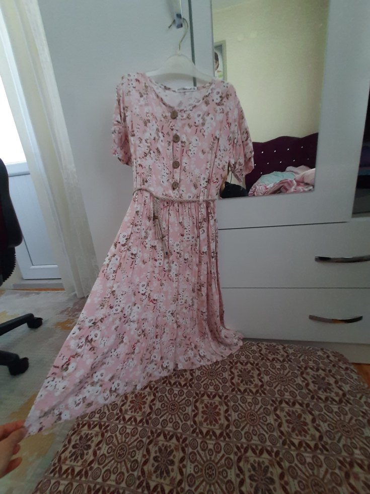 Düğmeli Pembe Bohem  yazlık tarz  Elbise - Görsel 5