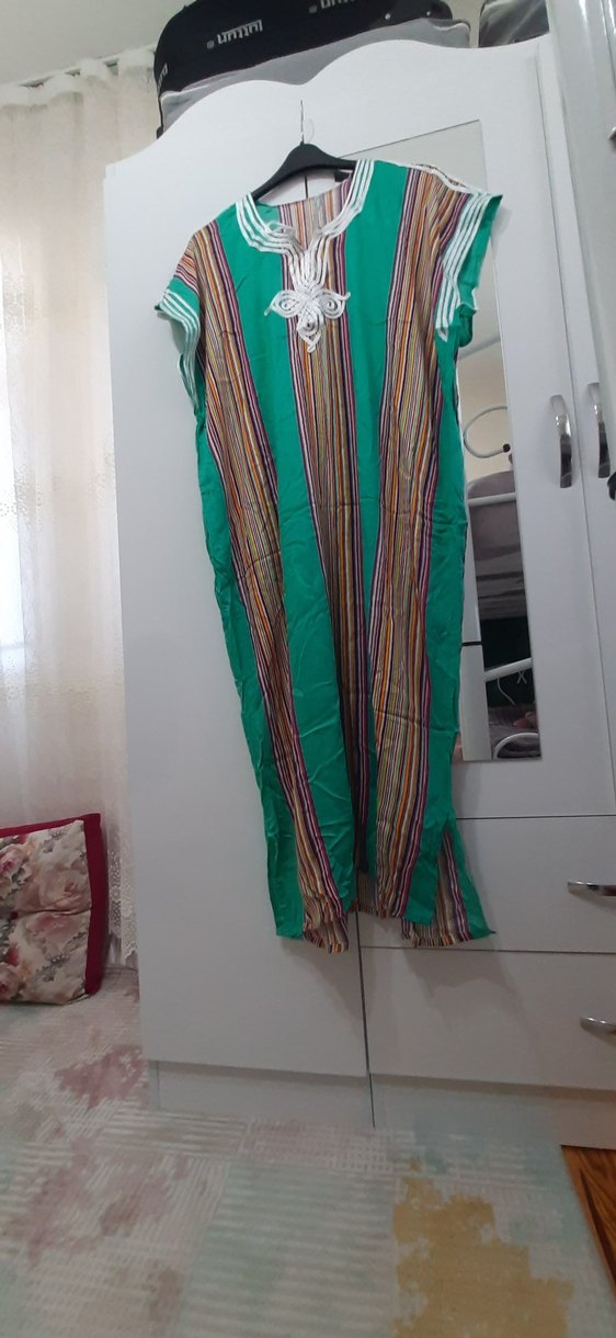 Bohem Uzun Çok Renkli V Yaka Elbise - Görsel 4