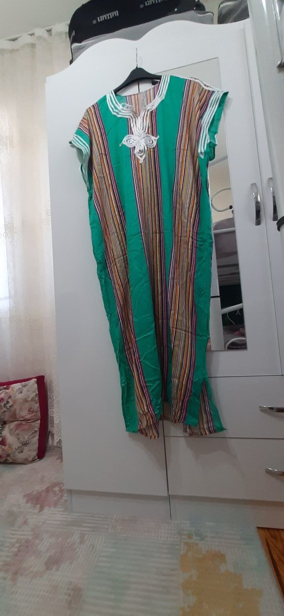 Bohem Uzun Çok Renkli V Yaka Elbise - Görsel 3