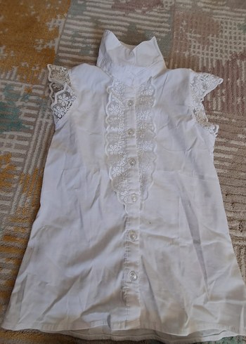 Beyaz Düğmeli Kız Denim Etek ve gömlek ikili takım - Görsel 6