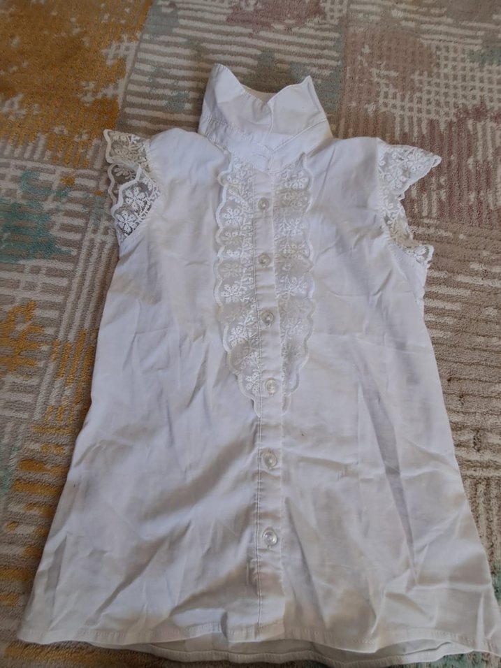 Beyaz Düğmeli Kız Denim Etek ve gömlek ikili takım - Görsel 5