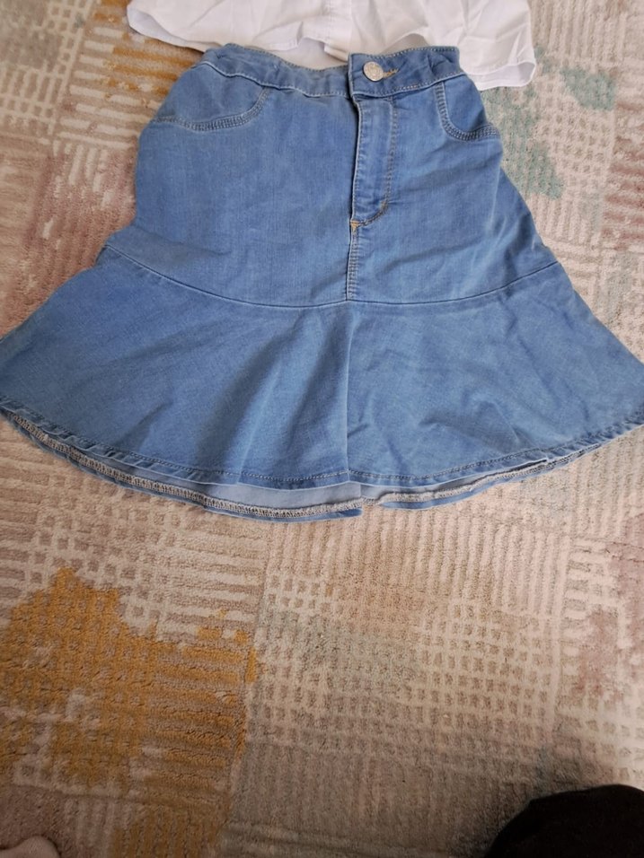 Beyaz Düğmeli Kız Denim Etek ve gömlek ikili takım - Görsel 3