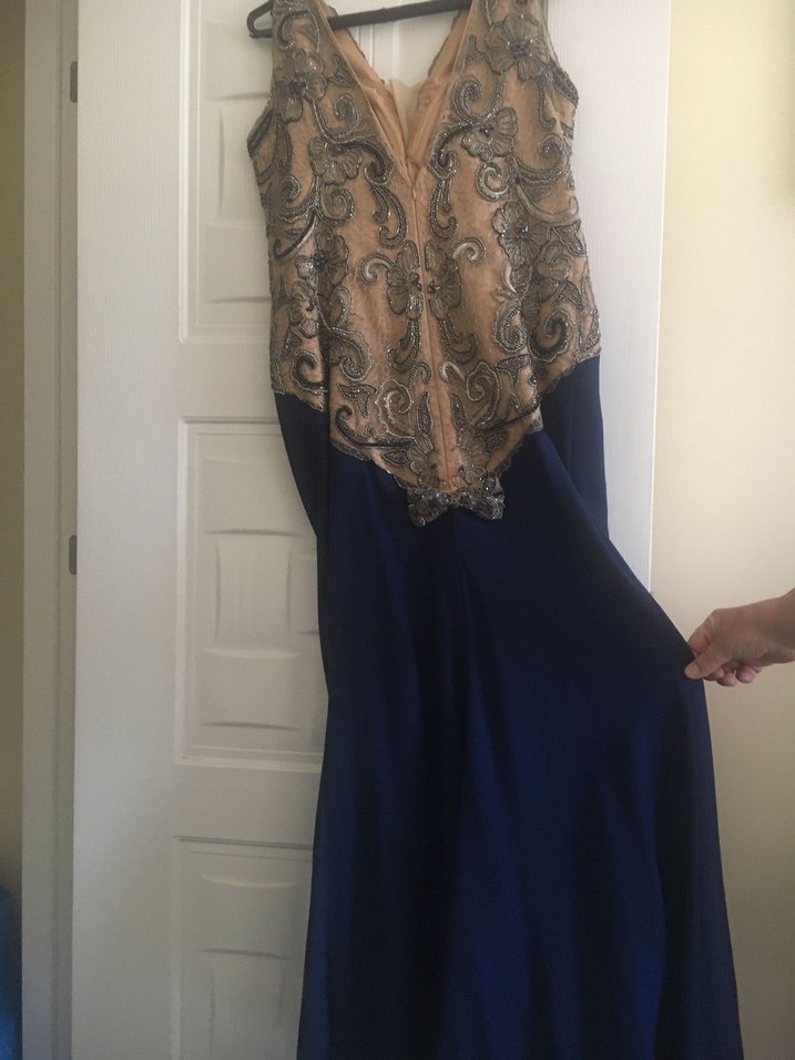 Nakışlı Drapeli Lacivert Uzun Abiye Elbise - Görsel 2