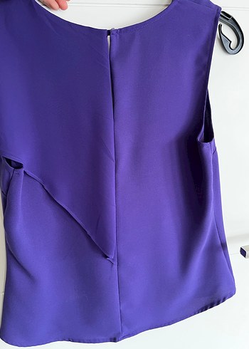 Mor V Yakalı Drapeli Kolsuz Bluz - Görsel 3