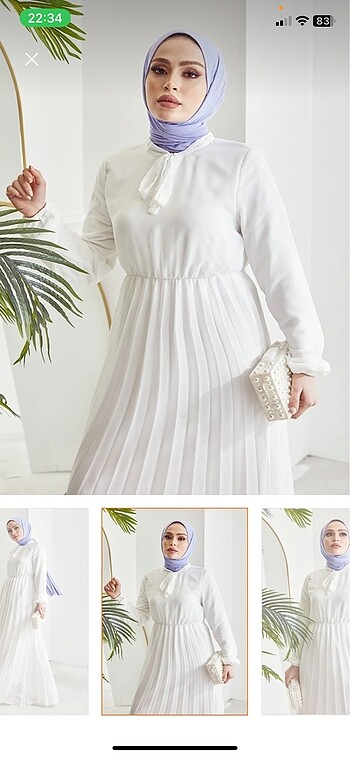 m Beden beyaz Renk Tesettür Beyaz Şifon Elbise