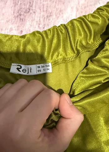 Diğer Parlak yağ Yeşil Pileli Uzun Etek