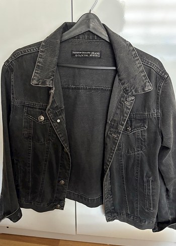 Gri Düğmeli Kadın Denim Ceket - Görsel 4