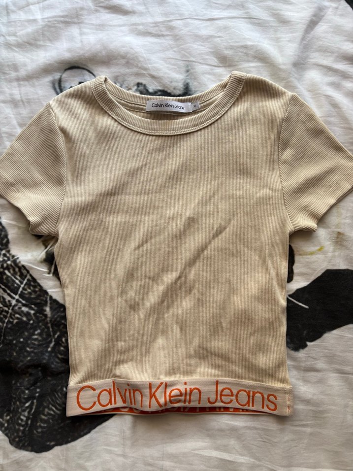 Calvin Klein Jeans Kız Bej Kısa Kollu Tişört - Görsel 2