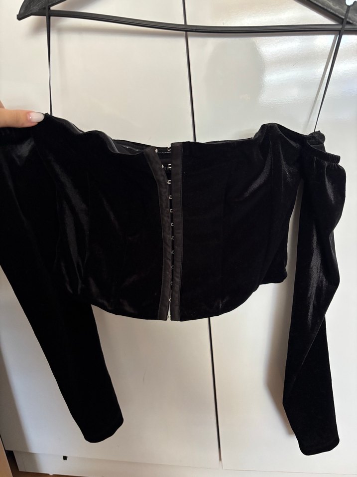 Siyah Straplez Gotik Midi Bluz - Görsel 3