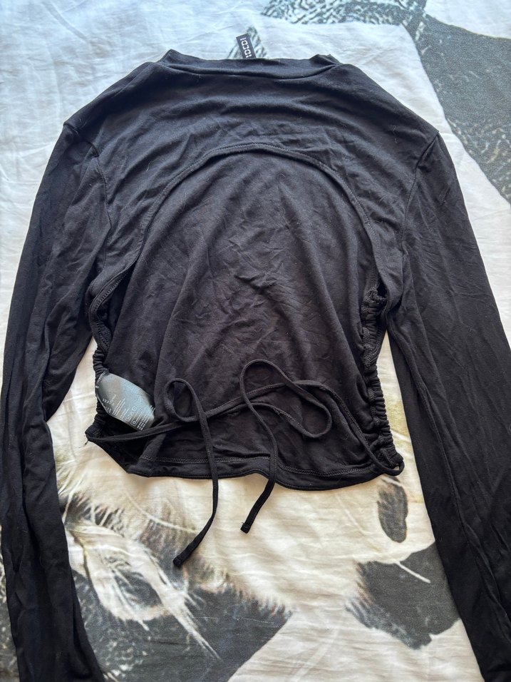 Siyah Kadın Keten Uzun Kollu Tişört - Görsel 2