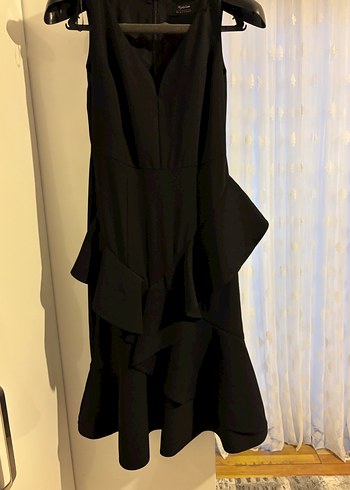 Siyah Drapeli Uzun V Yakalı Abiye Elbise - Görsel 2