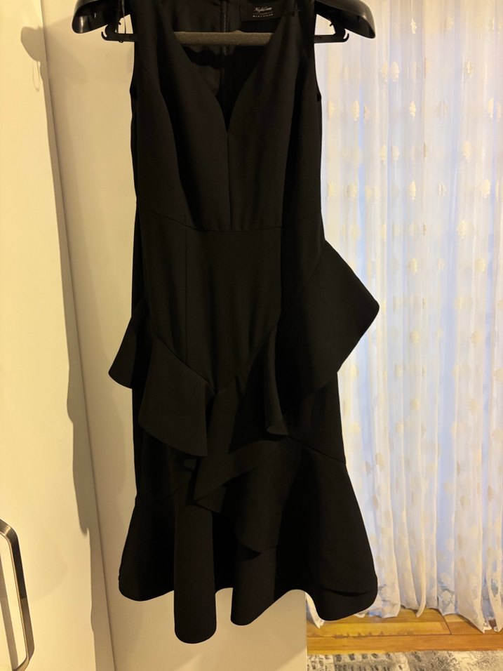 Siyah Drapeli Uzun V Yakalı Abiye Elbise - Görsel 2