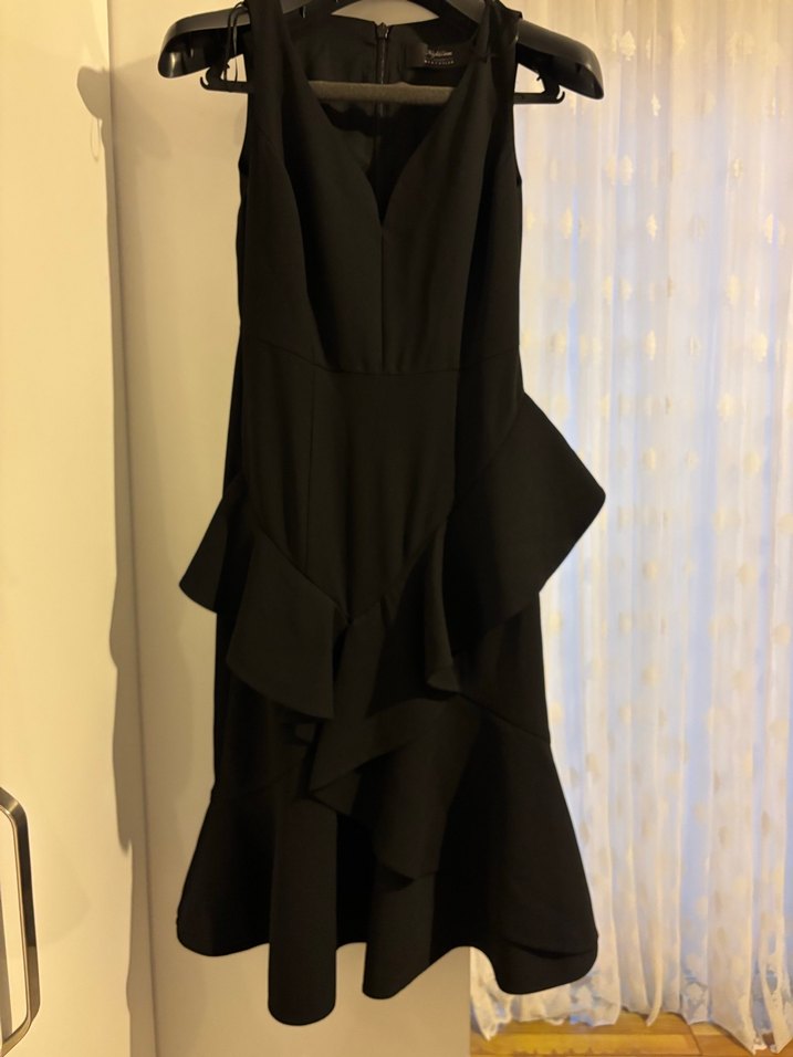 Siyah Drapeli Uzun V Yakalı Abiye Elbise - Görsel 4