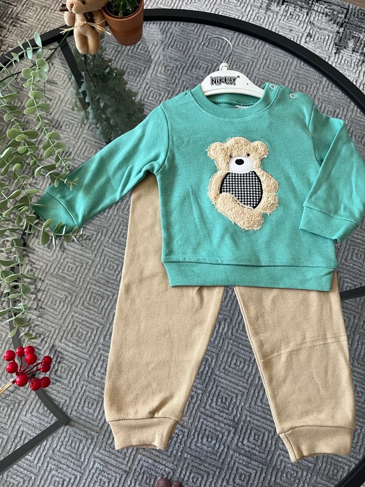 Ayıcık Nakışlı Erkek Bebek Takımı - Görsel 4