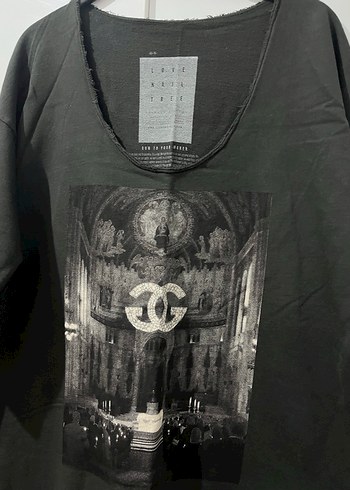 Siyah Baskılı Uzun Kadın Tişört - Görsel 3