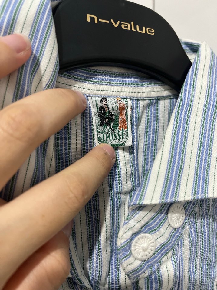 Mavi çizgili uzun kollu pamuklu gömlek - Görsel 5