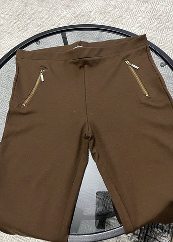 Düz Kahverengi Kadın Tayt Pantolon - Görsel 5