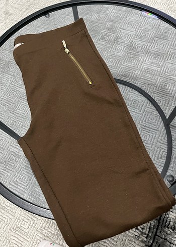 Düz Kahverengi Kadın Tayt Pantolon - Görsel 4