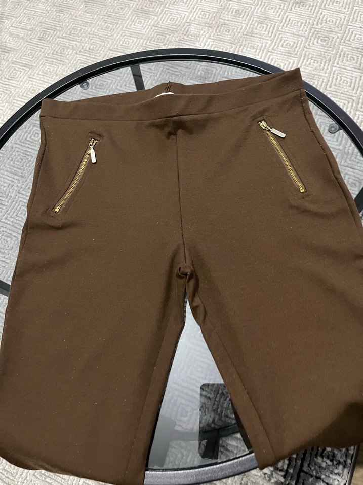 Düz Kahverengi Kadın Tayt Pantolon - Görsel 5