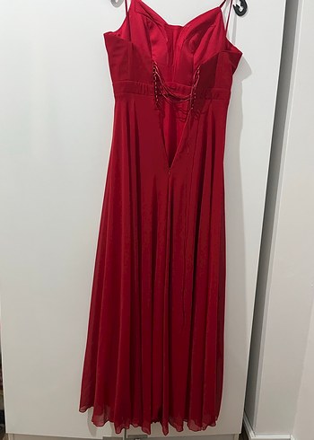 Drapeli Kırmızı Uzun Abiye Elbise - Görsel 9