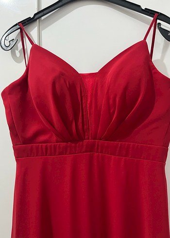 Drapeli Kırmızı Uzun Abiye Elbise - Görsel 10