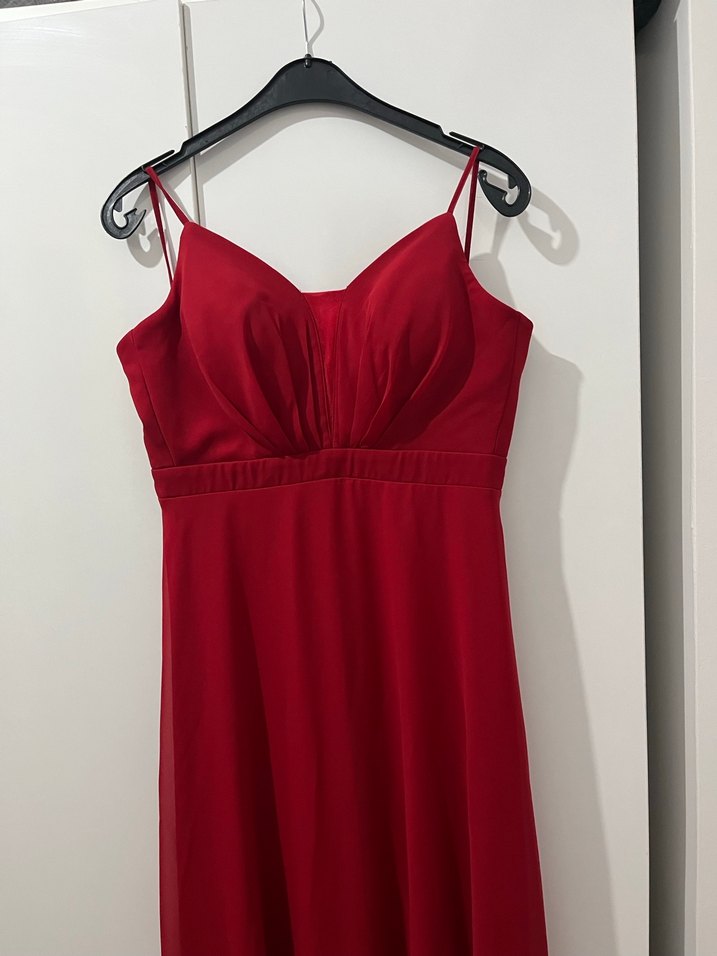 Drapeli Kırmızı Uzun Abiye Elbise - Görsel 4