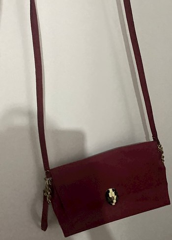 Bordo Deri Kadın Çanta Yılan Desenli Tokalı - Görsel 3