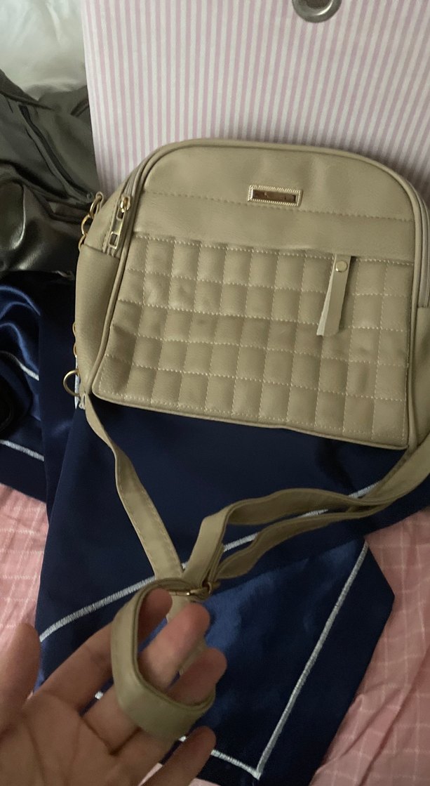 Bej Deri Fermuarlı Kadın Çanta - Görsel 3