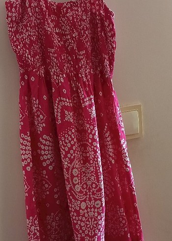 s Beden Püsküllü Pembe Batik Desenli Elbise
