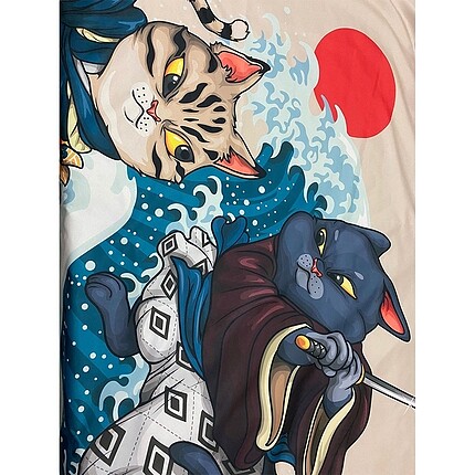  Beden Samuray Kediler Duvar Örtüsü 100x100 cm