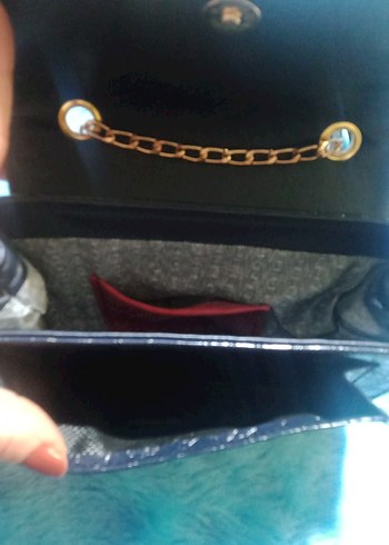 Şık lacivert Parlak Yılan Derisi Desenli Kadın Çantası - Görsel 2