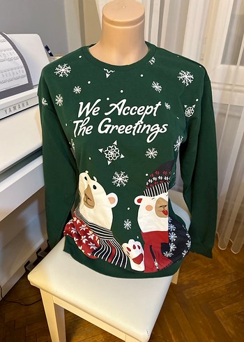 Yuvarlak Yaka Yeşil Triko Kadın Sweatshirt