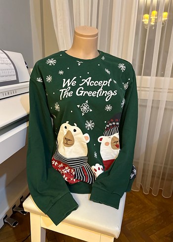 m Beden Yuvarlak Yaka Yeşil Triko Kadın Sweatshirt