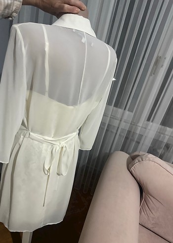 Dantel Detaylı ince askılı tül detaylı ekru elbise - Görsel 5